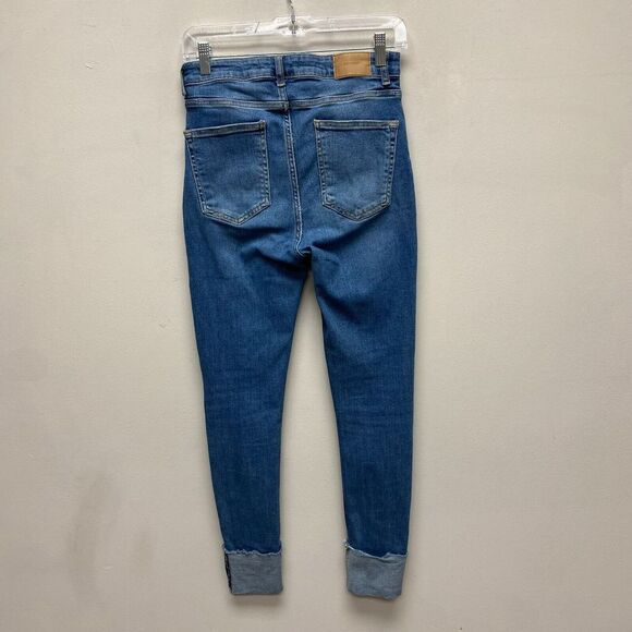 Zara Womens Blue High Rise Ripped Cuff Cut Off Skinny Medium Wash Denim Jeans 4 - Picture 5 of 10